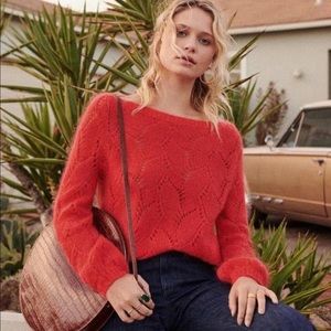 Sezane red mohair Avril boatneck sweater M